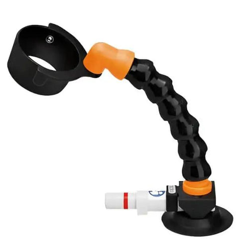 Steinel Heat Gun Stands With Vacuum Cup Arm For Strong Grip And Enhanced Stability, shown in black with flexible sections