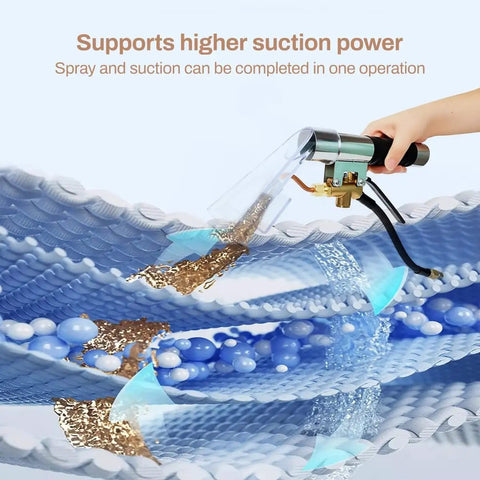 Extractor Wand And Cleaning Head For Vacuum Cleaners With Sealed Spray Design in action on blue fabric surface