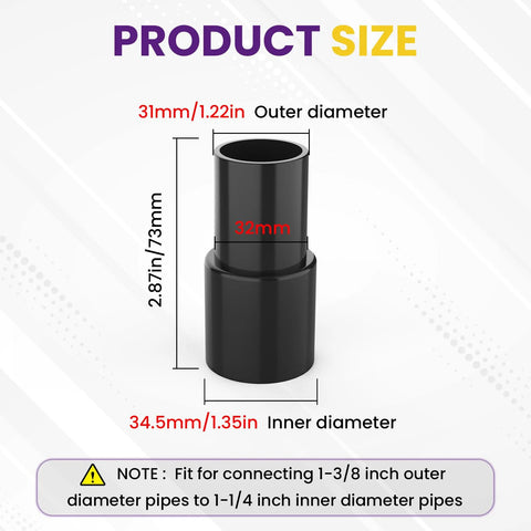 SATUY 2-pack black plastic vacuum hose adapter for 1-3/8" OD to 1-1/4" ID hoses.