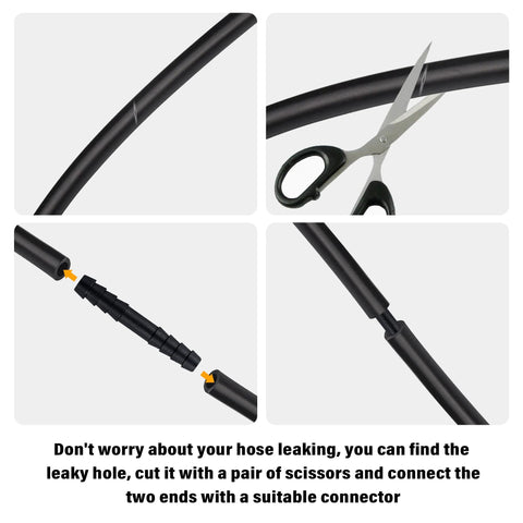 Amazon 115pcs car vacuum hose connector kit, black flexible hose close-up view
Amazon 115pcs car vacuum hose kit, scissors cutting the black hose
Amazon 115pcs car vacuum hose connector kit, exploded view of connector joining two ends
Amazon 115pcs car vacuum hose connector kit, hose end with connector installed