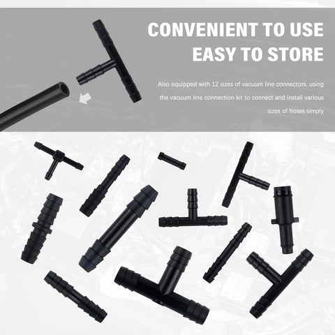 64pcs heat-resistant silicone vacuum hose connector kit with T and straight fittings for automotive vacuum lines up to 240°C