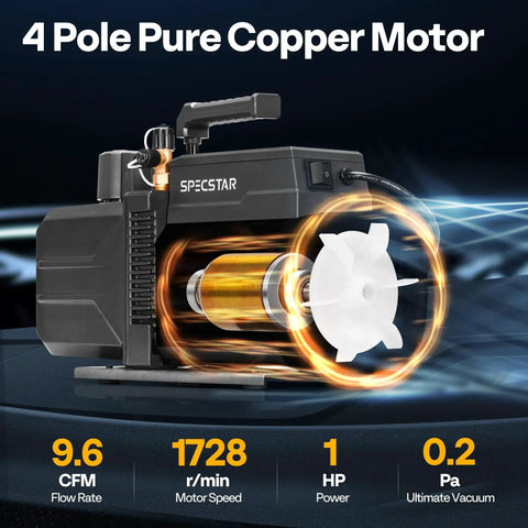 High Performance 110V 9.6 CFM 1 HP Dual Stage Rotary Vane Vacuum Pump with copper motor for HVAC and refrigeration