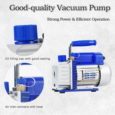 Three Point Five CFM Vacuum Pump With Three Way Manifold Gauge Set For HVAC Refrigeration R12 R22 R134A R502 Compatible