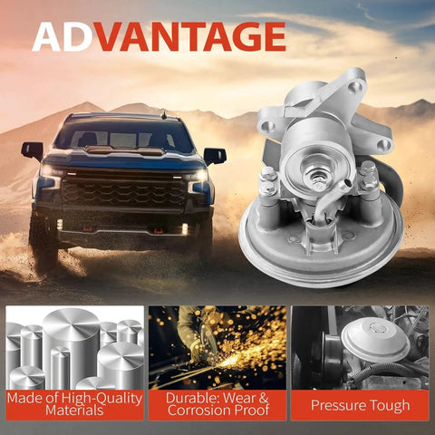 Image of Beefed Up Vacuum Pump Replacement For Chevrolet Tahoe Express with truck, highlights of materials and durability features.