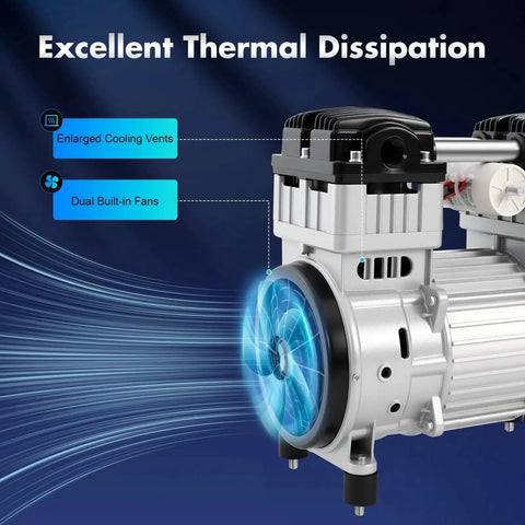 Oil Free 1100W Vacuum Pump With 7CFM Output And 8 Bar Pressure With Cooling Vents And Dual Fans For Lab Chemistry And Packaging