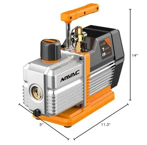 Pro Series 7 CFM Dual Stage Vacuum Pump with Integrated Cylinder and Forced Oil Circulation, Navac NP7DP, side view