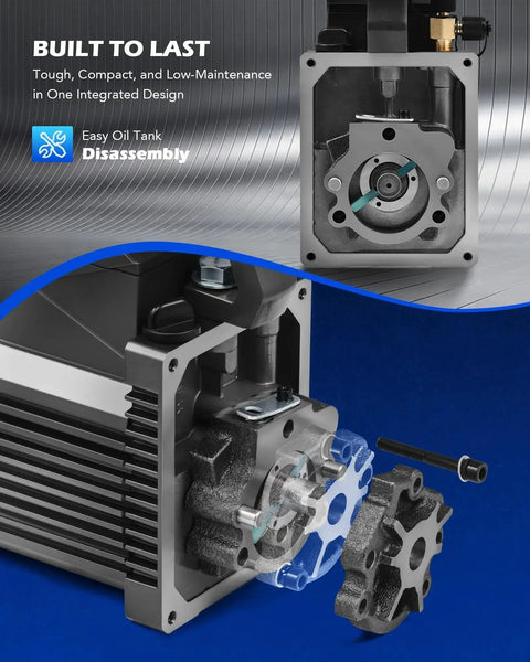 Internal view of Sparkless Pro Grade Vacuum Pump For Auto HVAC Systems 3.5 CFM 1/4 HP Single Stage with disassembled components.