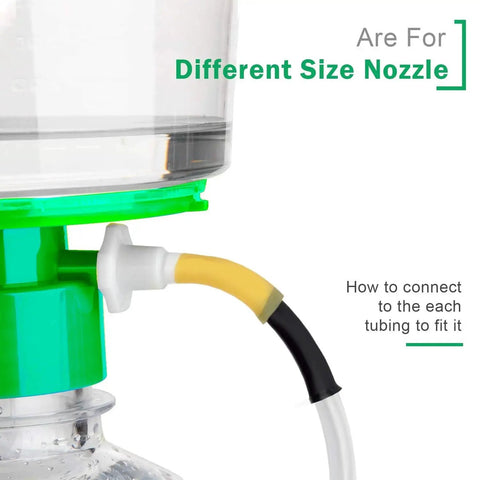 Portable Vacuum Pump For Lab Filtration And Distillation connector showing how to attach tubing to nozzle for varied sizes