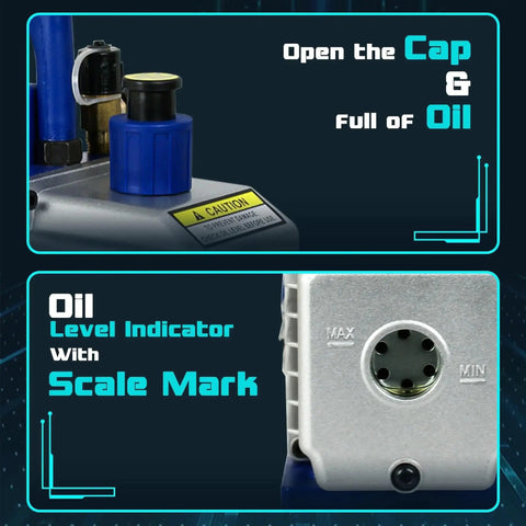 Oil cap and level indicator of Powerful 3.5 CFM Single Stage Vacuum Pump For HVAC R410A Systems With 1/4 HP Motor Zeny tool