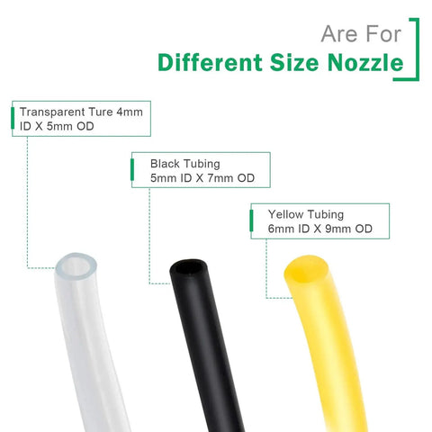 Portable Vacuum Pump For Lab Filtration And Distillation tubing connectors in transparent, black, and yellow for various nozzle sizes.