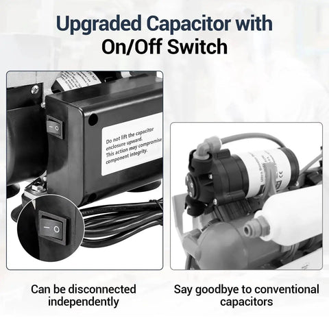 Oil Free Vacuum Pump 50 L Per Minute For Lab Electronics showing upgraded capacitor with on/off switch