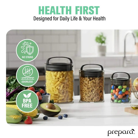 Compact Vacuum Seal Canisters With Twin Valve Airtight Lids, BPA Free, Short Set Of 3 In Assorted Sizes For Coffee, Tea And Snacks