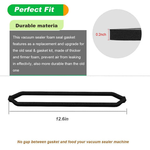 Upper gasket replacement for GERYON E2900/E2901 vacuum sealer, black foam seal, 12.6in long, 0.2in thick