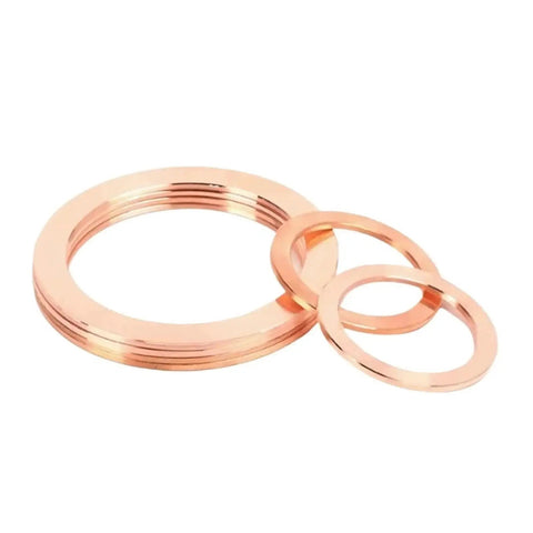 Vacuum Sealing Copper Gasket Ring For Flange Pipe Fitting, compatible with CF16 through CF250 vacuum flange systems, soft copper rings displayed