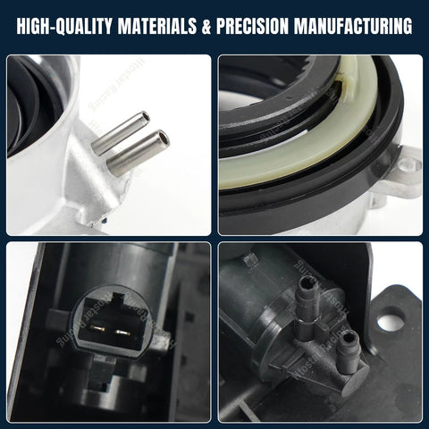 Htostar 4WD locking hub actuator with dual metal vacuum tubes, side view

Htostar 4WD hub actuator vacuum seal ring and black housing close-up

Htostar 4WD hub actuator electrical connector with two-pin plug

Htostar hub actuator mounting bosses and vacuum ports close-up