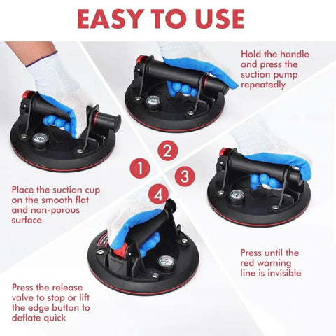 Instructions using Heavy Duty Vacuum Suction Cup Lifter For Glass And Large Appliances With Pressure Gauge