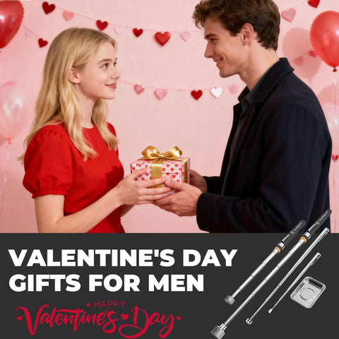 Couple exchanging gifts with a Five Piece Telescoping Magnetic Pickup Set, promoting Valentine's Day gifts for men.
