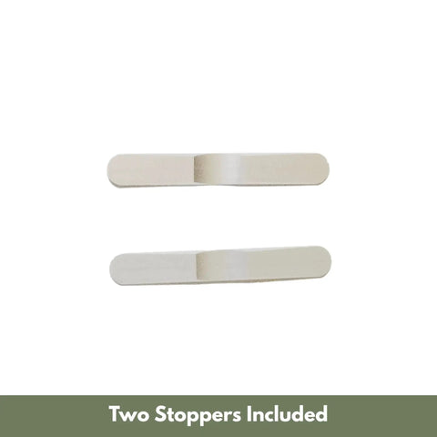 Universal Mid Door Slider Kit For Van Sliding Doors Stopping At Mid Position For Privacy And Airflow No Drill Install Aircraft Grade Aluminum With Epoxy Finish Ideal For Stealth Camping And Partial Coverage, showing two aluminum stoppers