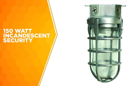 Vandal Resistant Ceiling Mount Security Light With Built Tough All Metal Cage Weather Tight Outdoor Fixture 150W