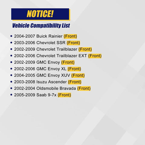 Compatibility list showing GM SUV models for Front Wheel Hub And Bearing Assembly 513188 For Chevy Trailblazer SSR GMC Envoy.