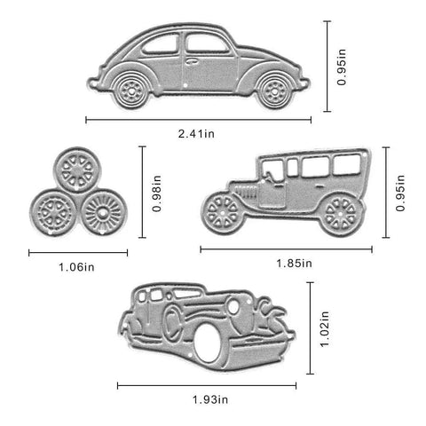 Four Piece Vehicle Cutting Dies Set For Card Making And Scrapbooking With Sedan Car And Pickup Truck Shapes Car Wheel Embossing Dies