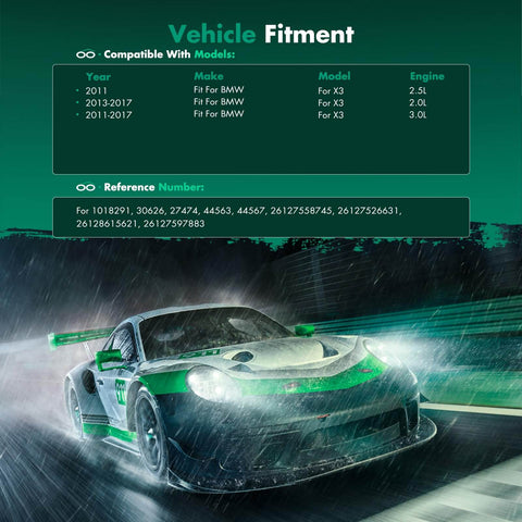 Racing car on track with fitment reference for BMW X5 X3 X6 X4 drive shaft center support bearing replacement.