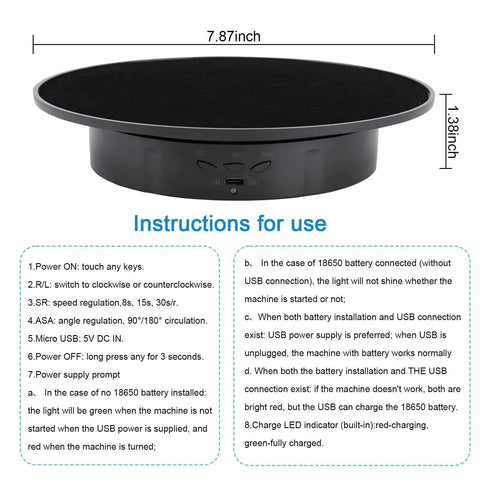 Motorized 360 Degree Rotating Display Stand With Velvet Top for Jewelry and Product Presentation, dimensions 7.87 x 1.38 inches