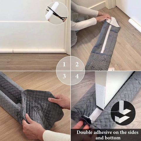 Velvet Under Door Draft Stopper with Adjustable 30-36 Inch Gap, double-sided seal, easy install, blocking drafts and noise