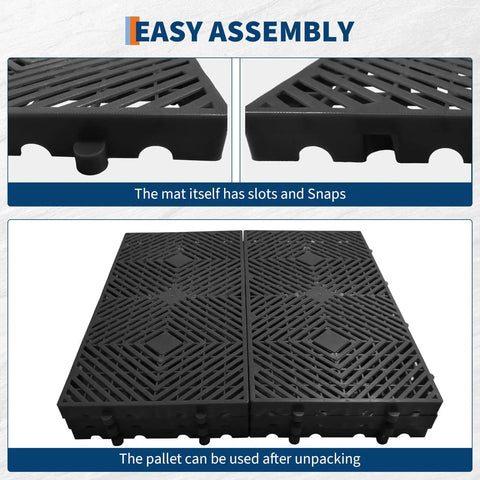 Set Of 12 Plastic Pallets For Basement Storage With Ventilated Grid Design Waterproof HDPE Heavy Duty Storage Pads close-up view
