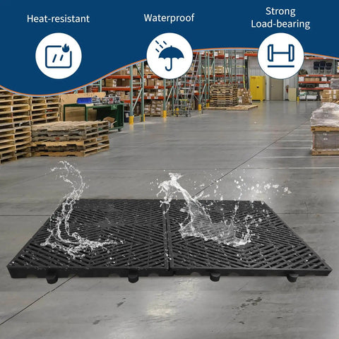 Set Of 12 Plastic Pallets For Basement Storage With Ventilated Grid Design Waterproof HDPE Heavy Duty Storage Pads
