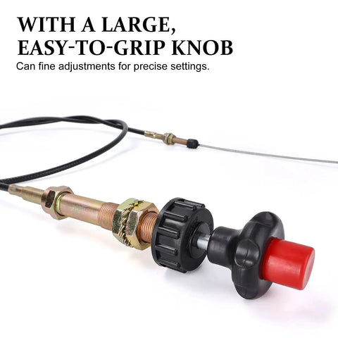 Heavy Duty Vernier Lock Cable with Red Knob delivers precise throttle control, stainless steel core, 10 ft length, dual ball lock visible