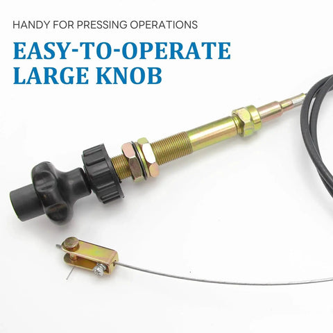 Close-up of 6 ft Vernier Adjustable Lock Cable for precise throttle control with a heavy-duty stainless core and large easy-to-operate knob