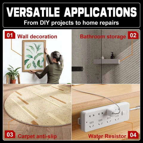 Image showing Heavy Duty Double Sided Tape 10 Ft For Walls Cars LED Strip Lights And Home Office Decor used for wall decor, bathroom storage, carpet anti-slip, and water-resistant mounting.