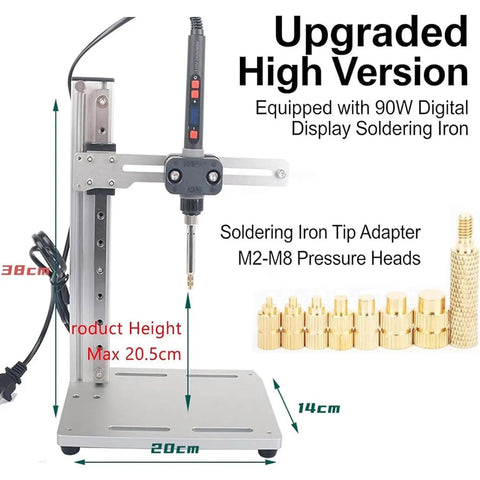 Vertical Heat Pressing Station With 90W Digital Display Soldering Iron For Plastic And 3D Printing Components with tip adapters.