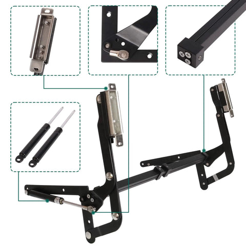 Vertical Lift Hinge, Vertical Swing Lift Pneumatic Arm Kitchen Mechanical Hinge Slow Closing, Matte Black components shown.