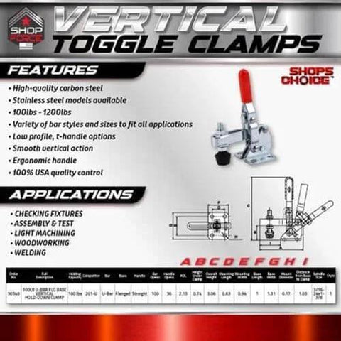 Shop Force 50540 ShopsChoice Toggle Clamp 1 Pack Ergonomic Handle Flanged Base Smooth Vertical U Bar product diagram