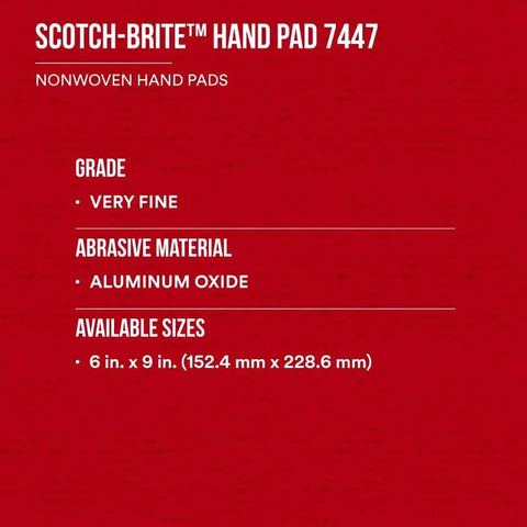 General Purpose Very Fine Grade Hand Pad 6 by 9 Aluminum Oxide Pack of 20 Maroon specifications.