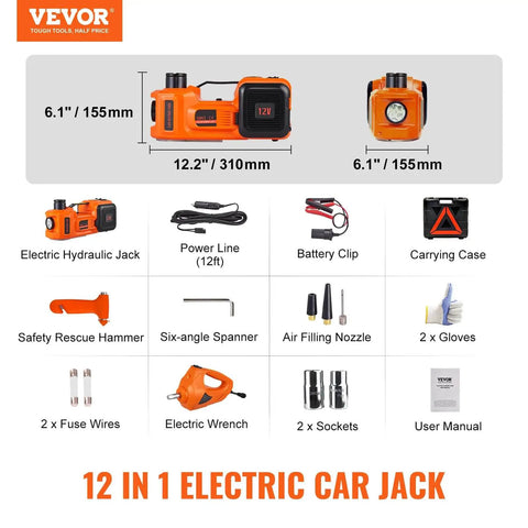 Heavy Duty 5 Ton Electric Car Jack Kit With Built In Inflatable Pump, LED Light And Electric Impact Wrench For SUVs, Sedans And Trucks