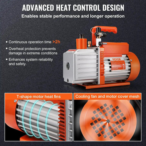 Powerful 5 CFM Two Stage Rotary Vane Vacuum Pump With Sparkless Motor For HVAC And Auto Repair heat control features