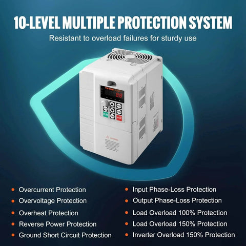 10HP, 7.5KW, 34A, 1 Phase 220V-240V Input to 3 Phase 220V-240V Output Variable Frequency Drive, 0-400Hz VFD with protection system