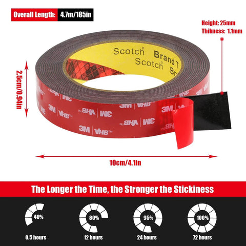 Heavy Duty Double Sided Tape Waterproof Mounting Foam Adhesive Tape 16.5 Feet Long By 0.98 Inch Wide High Temperature Resistant