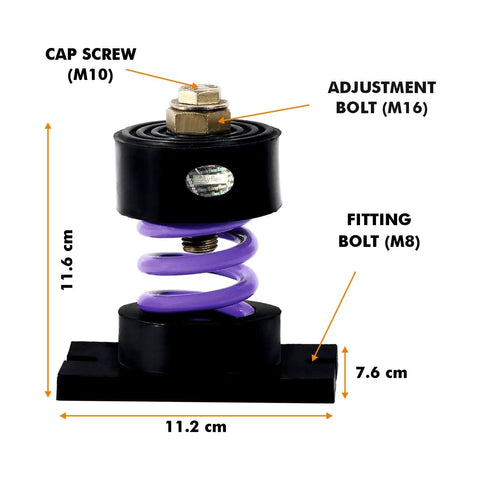 Cup Spring Mount Isolator Pack Of 4 For Vibration Isolation with 1 inch deflection, 220 lb per cup capacity, side view