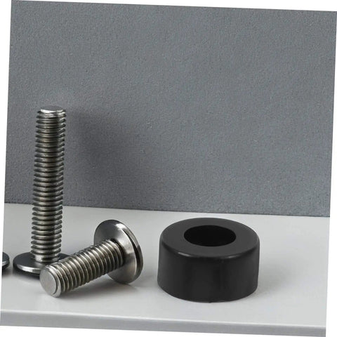 Heavy Duty Vibration Rubber Feet Pads Four Pack For Air Compressors Generators And Pressure Washers With Noise Reduction And Shock Absorbing Bumpers For Floor Protection Easy Installation No Tools Required shown with metal hardware on a surface.
