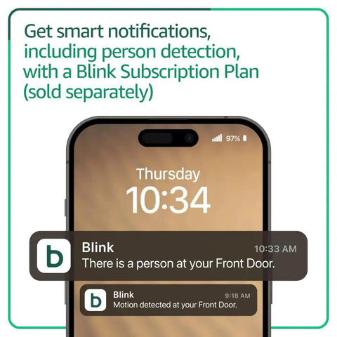 Smartphone screen showing Blink notification for Video Doorbell Newest Model With Full HD Head To Toe View And Up To Two Years Battery Life.