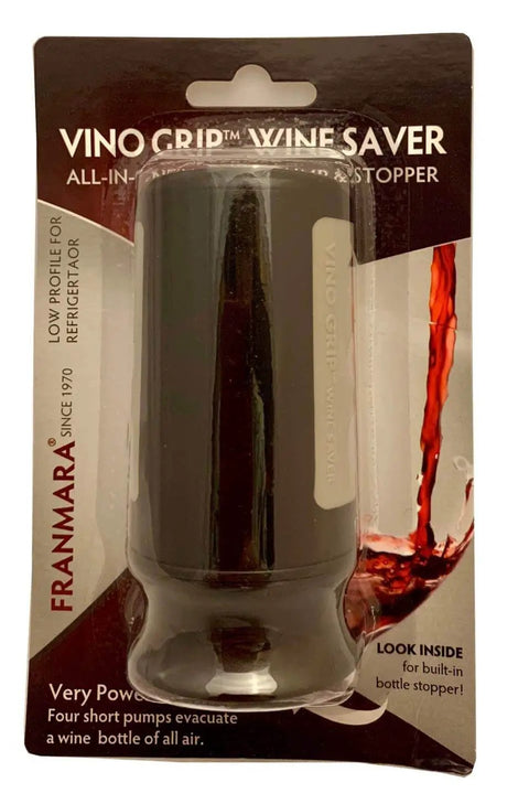 Vino Grip Wine Saver Vacuum Pump And Stopper Black with rubberized panel for better gripping in packaging