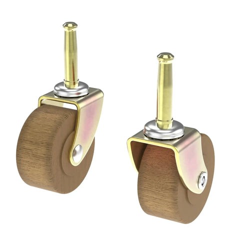 2 Inch Wood Furniture Caster Wheel With One Quarter Inch Stem for Tables Sofas Chests Dressers Cabinets Carts and Chairs Brass Plated
