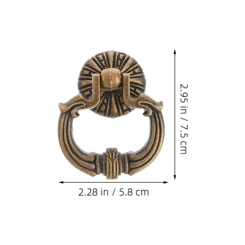 Vintage Drop Ring Pulls Set of 4 in Antique Bronze for Cabinets, Dressers, Wardrobes, Retro French Provincial Single Hole Handles, 75x58 mm