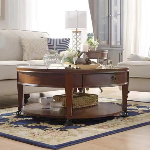 Round wooden coffee table on 2 Inch Vintage Ball Caster Wheels With Swivel Plate Spherical Caster For Furniture And Cabinets Set Of 4 Heavy Duty Polypropylene And Steel Construction Each Caster Supports Up To 125 Lbs Total 500 Lbs Load Capacity.