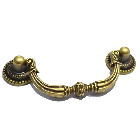 4 Pack Vintage Bronze Drawer Pulls With Antique Floral Knob Design, Decorative Brass Ring Hardware, front view