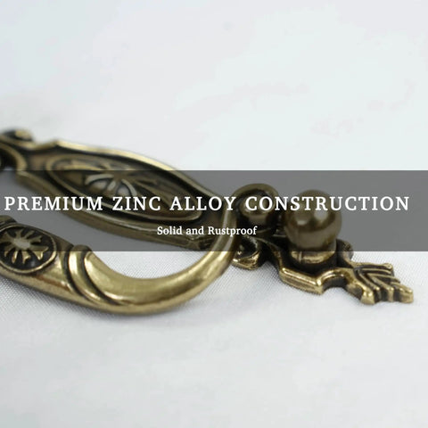 Close-up of Vintage Bronze Drawer Pulls Six Pack With 3 Inch Center Antique Cabinet Handles made of zinc alloy.